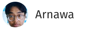 Portrait of a person with glasses and short dark hair inside a circular frame next to the name Arnawa.