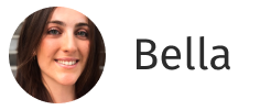 Smiling woman with dark hair in a circular frame next to the name Bella.