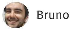 Smiling man with dark hair and beard in a circular frame next to the name Bruno.