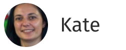 Portrait of a smiling woman with dark hair next to the name Kate.