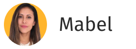 Portrait of a woman with long dark hair in a yellow circle next to the name Mabel.