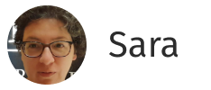 Portrait of a woman with short curly hair and glasses next to the name Sara.