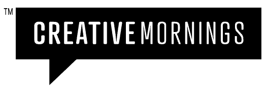 CreativeMornings logo with text inside a black speech bubble.