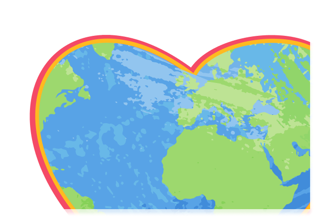 Heart-shaped map focusing on the Atlantic Ocean, showing parts of North America, South America, Europe, and Africa.